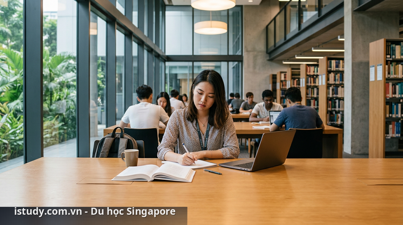 Sinh viên tập trung học tập tại thư viện là ưu tiên hàng đầu khi du học Singapore - làm thêm khi du học Singapore
