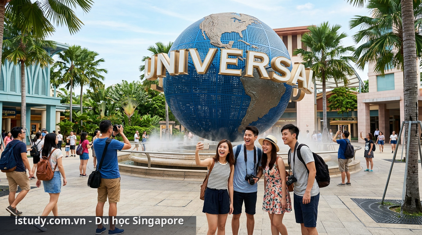 Check-in tại quả cầu Universal Studios Singapore - du lịch đảo Sentosa