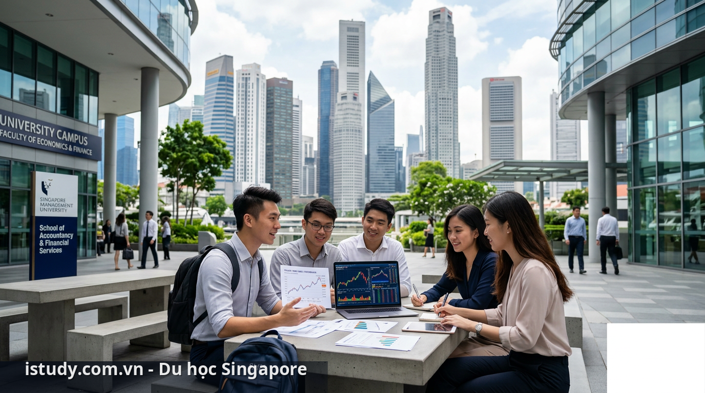 Sinh viên học tập và thảo luận về ngành tài chính ngân hàng Singapore tại khu trung tâm - ngành tài chính ngân hàng Singapore